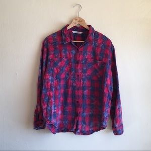 Hippie Laundry distressed red and blue button down